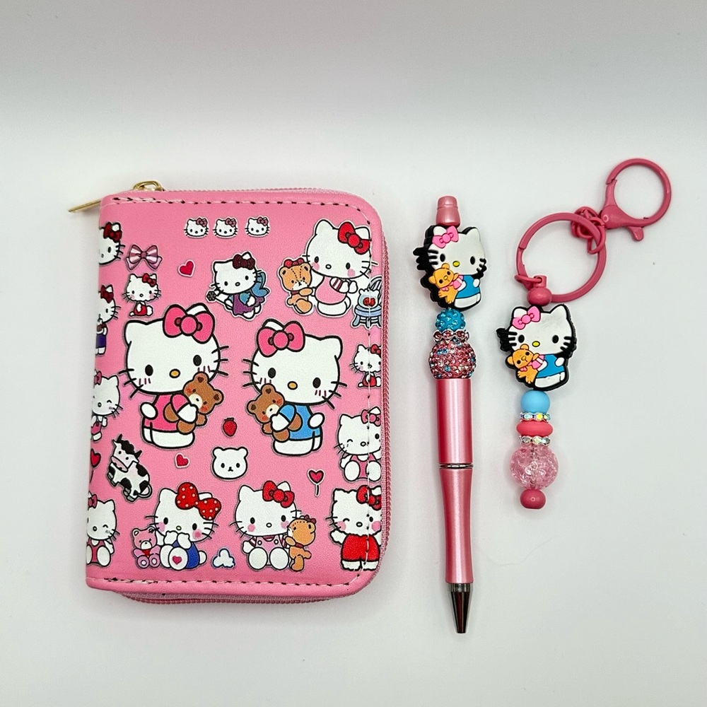 NEW hello kitty wallet pen and keychain set